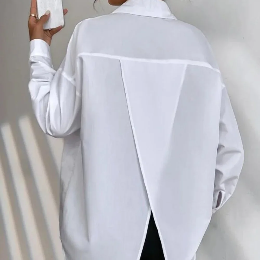 Preppy White Button down Oversized Boyfriend Top - Picture 3 of 8